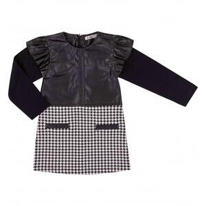 NEW EMC girl's eco leather and houndstooth dress in black